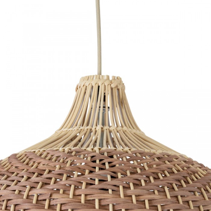 GloboStar® PANAMA 01952 Boho Κρεμαστό Φωτιστικό Καμπάνα Μονόφωτο 1 x E27 IP20 Καφέ & Μπεζ Ξύλο - Μ40 x Π40 x Υ34cm