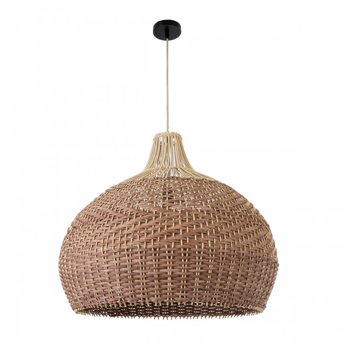 GloboStar® PANAMA 01953 Boho Κρεμαστό Φωτιστικό Καμπάνα Μονόφωτο 1 x E27 IP20 Καφέ & Μπεζ Ξύλο - Μ60 x Π60 x Υ60cm