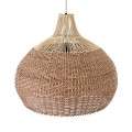 GloboStar® PANAMA 01953 Boho Κρεμαστό Φωτιστικό Καμπάνα Μονόφωτο 1 x E27 IP20 Καφέ & Μπεζ Ξύλο - Μ60 x Π60 x Υ60cm