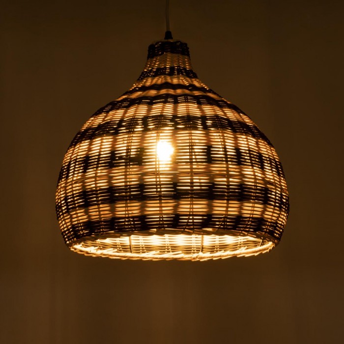 GloboStar® JAMAICA 01954 Boho Κρεμαστό Φωτιστικό Καμπάνα Μονόφωτο 1 x E27 IP20 Μπεζ & Χακί Ξύλο - Μ40 x Π40 x Υ37cm