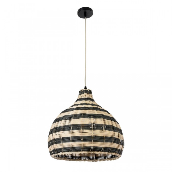 GloboStar® JAMAICA 01954 Boho Κρεμαστό Φωτιστικό Καμπάνα Μονόφωτο 1 x E27 IP20 Μπεζ & Χακί Ξύλο - Μ40 x Π40 x Υ37cm