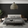 GloboStar® JAMAICA 01955 Boho Κρεμαστό Φωτιστικό Καμπάνα Μονόφωτο 1 x E27 IP20 Μπεζ & Χακί Ξύλο - Μ60 x Π60 x Υ60cm