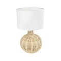 GloboStar® HASUMI 01959 Boho Επιτραπέζιο Φωτιστικό Πορτατίφ Μονόφωτο 1 x E27 IP20 Μπεζ Ξύλο με Λευκό Ύφασμα - Μ30 x Π30 x Υ50cm
