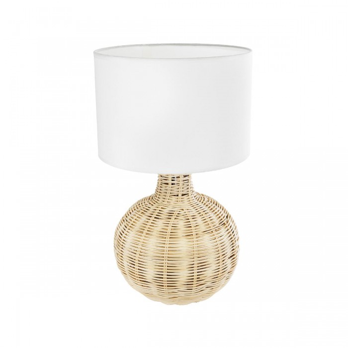 GloboStar® HASUMI 01959 Boho Επιτραπέζιο Φωτιστικό Πορτατίφ Μονόφωτο 1 x E27 IP20 Μπεζ Ξύλο με Λευκό Ύφασμα - Μ30 x Π30 x Υ50cm