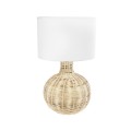 GloboStar® HASUMI 01959 Boho Επιτραπέζιο Φωτιστικό Πορτατίφ Μονόφωτο 1 x E27 IP20 Μπεζ Ξύλο με Λευκό Ύφασμα - Μ30 x Π30 x Υ50cm