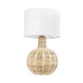 GloboStar® HASUMI 01959 Boho Επιτραπέζιο Φωτιστικό Πορτατίφ Μονόφωτο 1 x E27 IP20 Μπεζ Ξύλο με Λευκό Ύφασμα - Μ30 x Π30 x Υ50cm