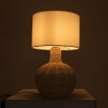 GloboStar® HASUMI 01959 Boho Επιτραπέζιο Φωτιστικό Πορτατίφ Μονόφωτο 1 x E27 IP20 Μπεζ Ξύλο με Λευκό Ύφασμα - Μ30 x Π30 x Υ50cm