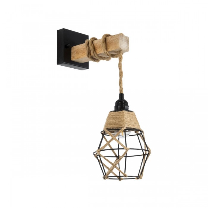 GLOBOSTAR® BELLARIVA 01961 Boho Φωτιστικό Τοίχου - Απλίκα με Ντουί 1 x E27 AC 220-240V IP20 - Μπεζ & Μαύρο - Μ10 x Π30 x Υ43cm