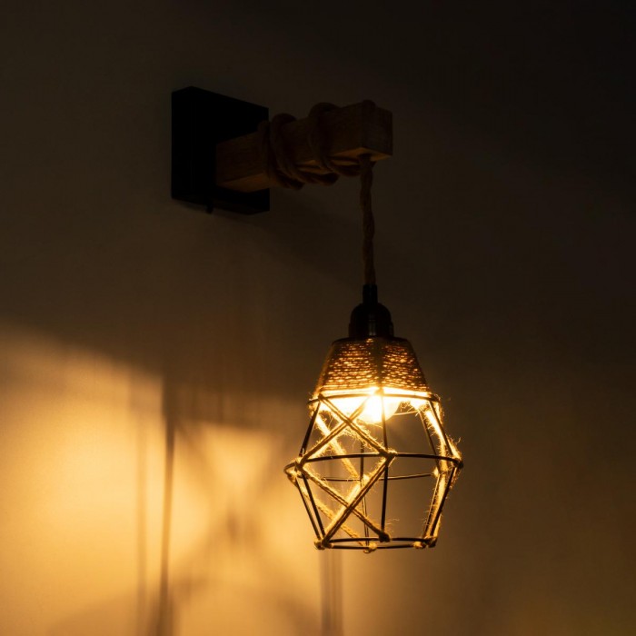 GLOBOSTAR® BELLARIVA 01961 Boho Φωτιστικό Τοίχου - Απλίκα με Ντουί 1 x E27 AC 220-240V IP20 - Μπεζ & Μαύρο - Μ10 x Π30 x Υ43cm