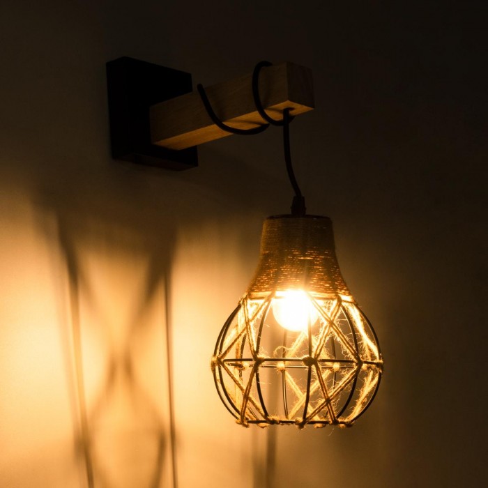 GLOBOSTAR® BELLARIVA 01962 Boho Φωτιστικό Τοίχου - Απλίκα με Ντουί 1 x E27 AC 220-240V IP20 - Μπεζ & Μαύρο - Μ10 x Π26 x Υ40cm