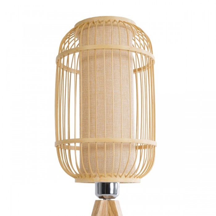 GloboStar® BODHI 01992 Boho Επιτραπέζιο Φωτιστικό Μονόφωτο 1 x E27 AC220-240V IP20 - Φ19 x Υ49cm - Μπεζ Ξύλινο Μπαμπού Πλέγμα