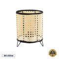 GloboStar® MONTE 01996 Μοντέρνο Επιτραπέζιο Φωτιστικό Πορτατίφ Μονόφωτο 1 x E27 IP20 Μαύρο Ύφασμα με Μπεζ Ξύλο - Μ16 x Π16 x Υ22cm