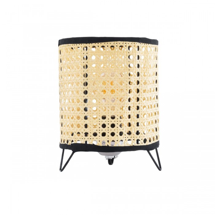 GloboStar® MONTE 01996 Μοντέρνο Επιτραπέζιο Φωτιστικό Πορτατίφ Μονόφωτο 1 x E27 IP20 Μαύρο Ύφασμα με Μπεζ Ξύλο - Μ16 x Π16 x Υ22cm