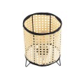 GloboStar® MONTE 01996 Μοντέρνο Επιτραπέζιο Φωτιστικό Πορτατίφ Μονόφωτο 1 x E27 IP20 Μαύρο Ύφασμα με Μπεζ Ξύλο - Μ16 x Π16 x Υ22cm