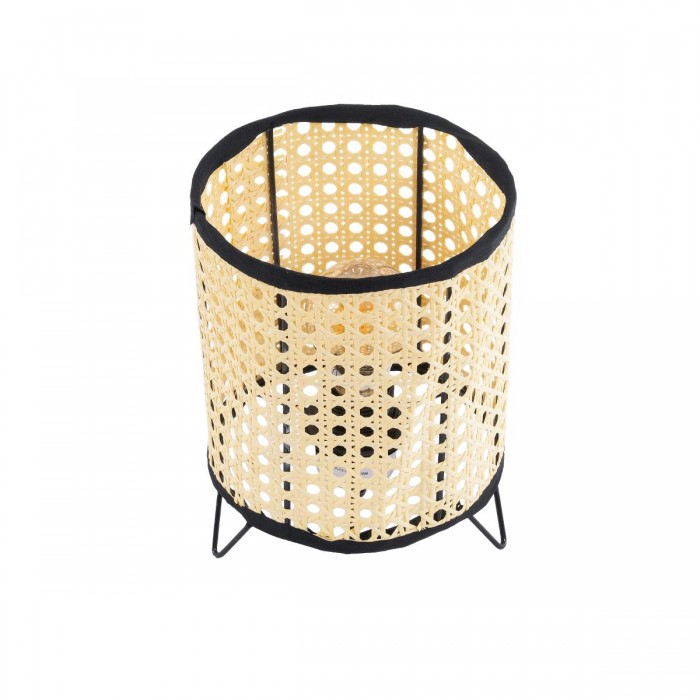 GloboStar® MONTE 01996 Μοντέρνο Επιτραπέζιο Φωτιστικό Πορτατίφ Μονόφωτο 1 x E27 IP20 Μαύρο Ύφασμα με Μπεζ Ξύλο - Μ16 x Π16 x Υ22cm