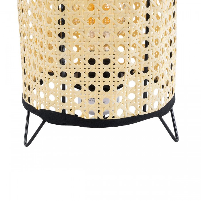 GloboStar® MONTE 01996 Μοντέρνο Επιτραπέζιο Φωτιστικό Πορτατίφ Μονόφωτο 1 x E27 IP20 Μαύρο Ύφασμα με Μπεζ Ξύλο - Μ16 x Π16 x Υ22cm