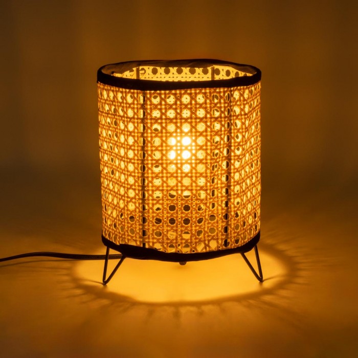 GloboStar® MONTE 01996 Μοντέρνο Επιτραπέζιο Φωτιστικό Πορτατίφ Μονόφωτο 1 x E27 IP20 Μαύρο Ύφασμα με Μπεζ Ξύλο - Μ16 x Π16 x Υ22cm