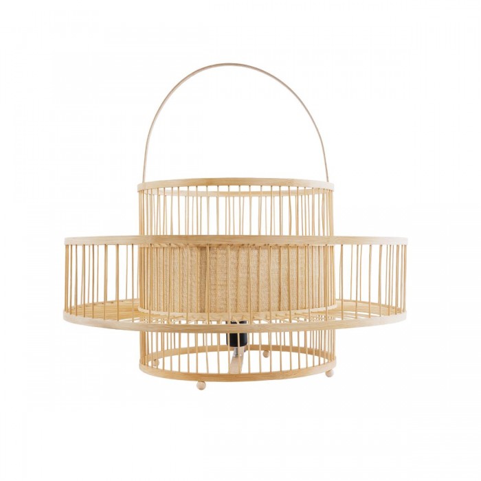 GloboStar® SORENIA 02004 Boho Επιδαπέδιο Φωτιστικό Μονόφωτο 1 x E27 AC220-240V IP20 - Φ60 x Υ32cm - Μπεζ Ξύλινο Μπαμπού Πλέγμα