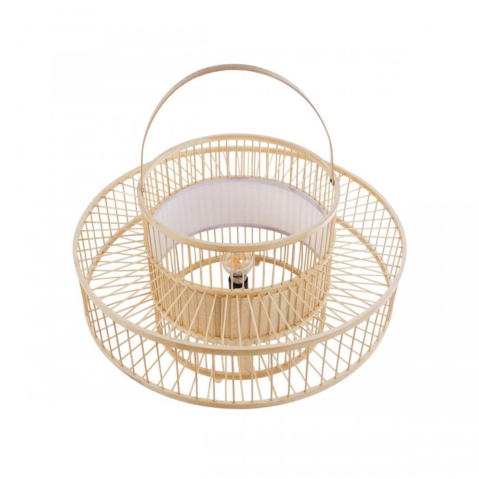 GloboStar® SORENIA 02004 Boho Επιδαπέδιο Φωτιστικό Μονόφωτο 1 x E27 AC220-240V IP20 - Φ60 x Υ32cm - Μπεζ Ξύλινο Μπαμπού Πλέγμα