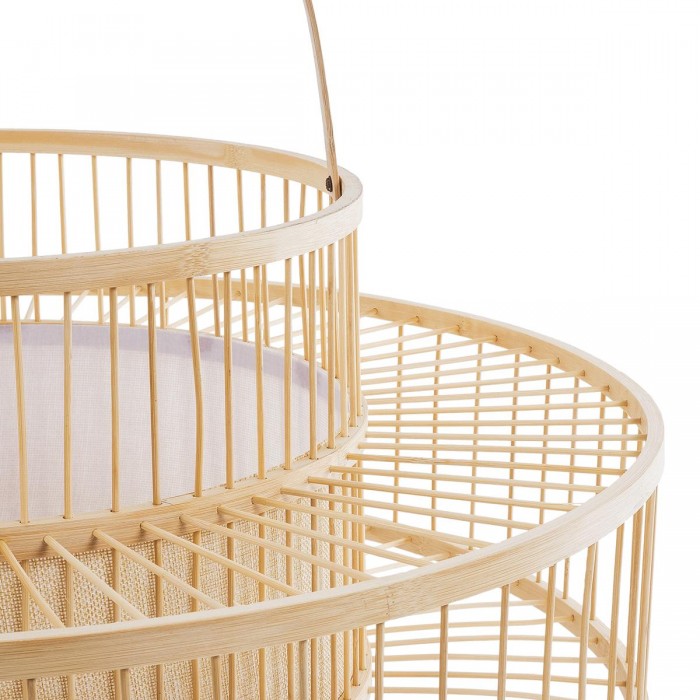 GloboStar® SORENIA 02004 Boho Επιδαπέδιο Φωτιστικό Μονόφωτο 1 x E27 AC220-240V IP20 - Φ60 x Υ32cm - Μπεζ Ξύλινο Μπαμπού Πλέγμα