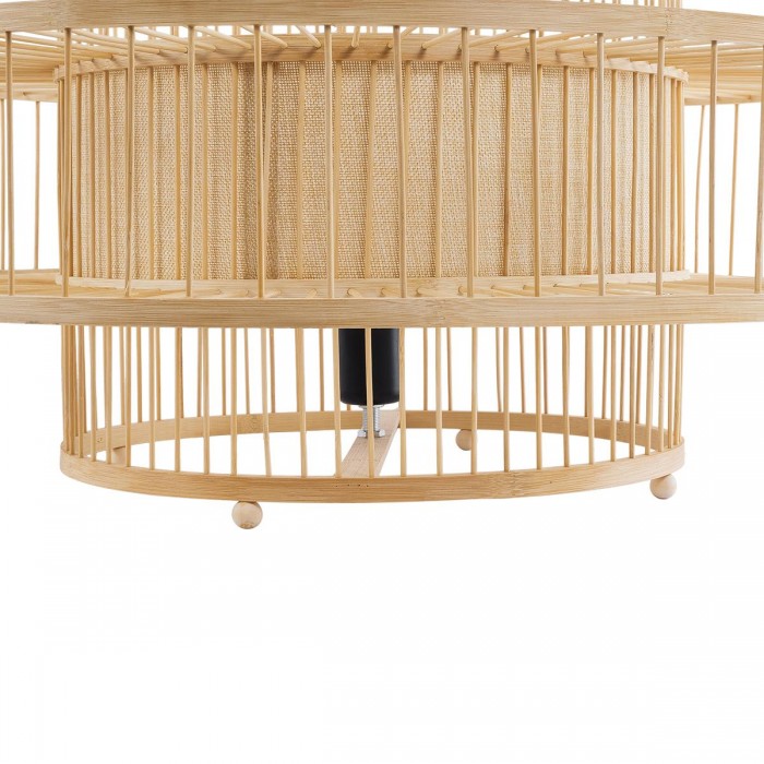 GloboStar® SORENIA 02004 Boho Επιδαπέδιο Φωτιστικό Μονόφωτο 1 x E27 AC220-240V IP20 - Φ60 x Υ32cm - Μπεζ Ξύλινο Μπαμπού Πλέγμα