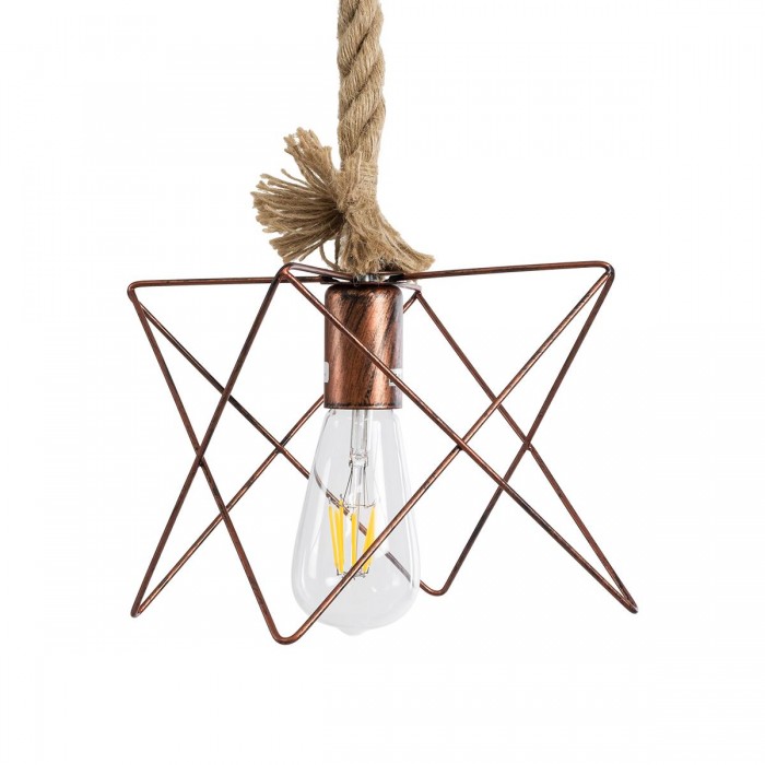 GLOBOSTAR® KAZEMI 02019 Μοντέρνο Κρεμαστό Φωτιστικό Οροφής με Ντουί 1 x E27 AC 220-240V IP20 - Χάλκινο & Μπεζ - Μ18 x Π18 x Υ17cm