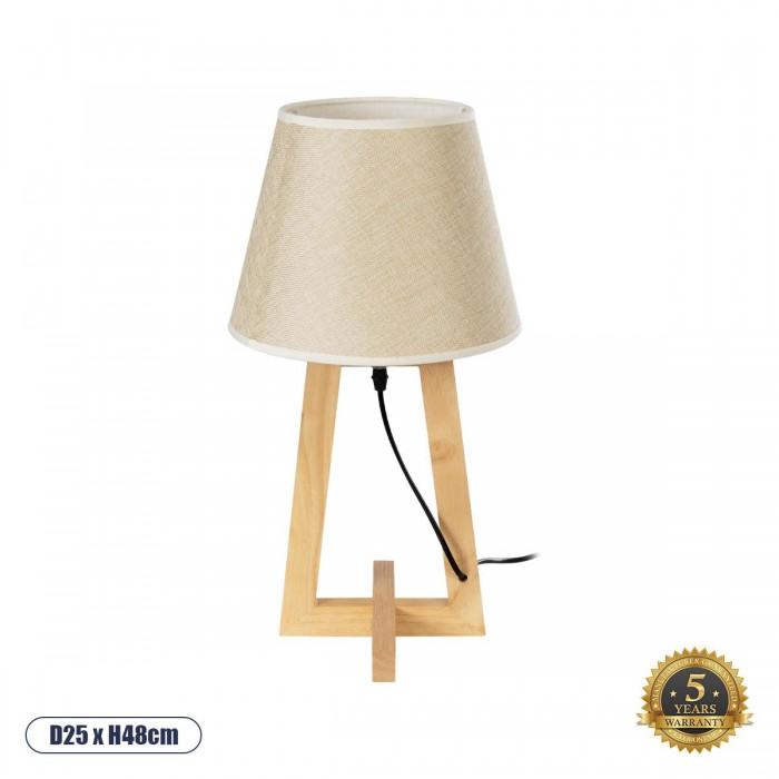 GloboStar® TAKIKO 02042 Μοντέρνο Επιτραπέζιο Φωτιστικό Πορτατίφ Μονόφωτο 1 x E27 IP20 Μπεζ Ξύλο με Μπεζ Ύφασμα - Μ25 x Π25 x Υ48cm