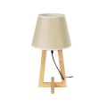 GloboStar® TAKIKO 02042 Μοντέρνο Επιτραπέζιο Φωτιστικό Πορτατίφ Μονόφωτο 1 x E27 IP20 Μπεζ Ξύλο με Μπεζ Ύφασμα - Μ25 x Π25 x Υ48cm