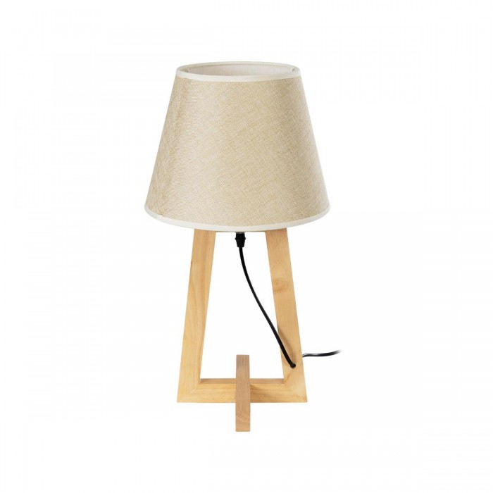 GloboStar® TAKIKO 02042 Μοντέρνο Επιτραπέζιο Φωτιστικό Πορτατίφ Μονόφωτο 1 x E27 IP20 Μπεζ Ξύλο με Μπεζ Ύφασμα - Μ25 x Π25 x Υ48cm