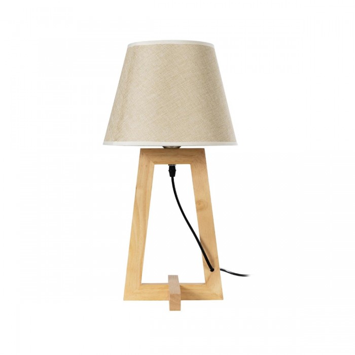 GloboStar® TAKIKO 02042 Μοντέρνο Επιτραπέζιο Φωτιστικό Πορτατίφ Μονόφωτο 1 x E27 IP20 Μπεζ Ξύλο με Μπεζ Ύφασμα - Μ25 x Π25 x Υ48cm