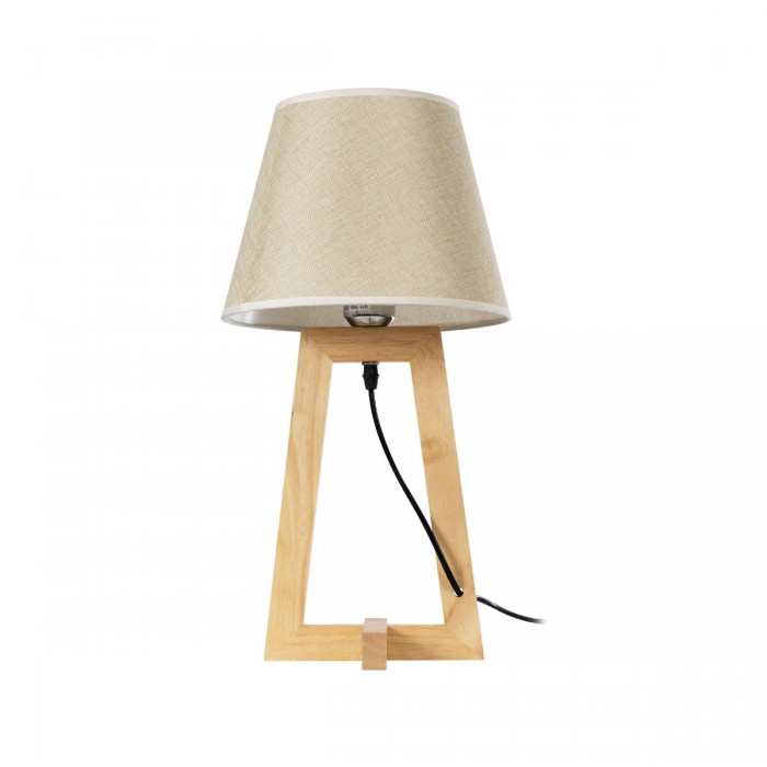 GloboStar® TAKIKO 02042 Μοντέρνο Επιτραπέζιο Φωτιστικό Πορτατίφ Μονόφωτο 1 x E27 IP20 Μπεζ Ξύλο με Μπεζ Ύφασμα - Μ25 x Π25 x Υ48cm