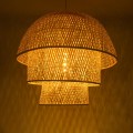 GloboStar® HIROKA 02046 Boho Κρεμαστό Φωτιστικό Καμπάνα Μονόφωτο 1 x E27 IP20 Μπεζ Ξύλο - Μ100 x Π100 x Υ110cm