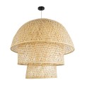 GloboStar® HIROKA 02046 Boho Κρεμαστό Φωτιστικό Καμπάνα Μονόφωτο 1 x E27 IP20 Μπεζ Ξύλο - Μ100 x Π100 x Υ110cm