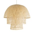 GloboStar® HIROKA 02046 Boho Κρεμαστό Φωτιστικό Καμπάνα Μονόφωτο 1 x E27 IP20 Μπεζ Ξύλο - Μ100 x Π100 x Υ110cm