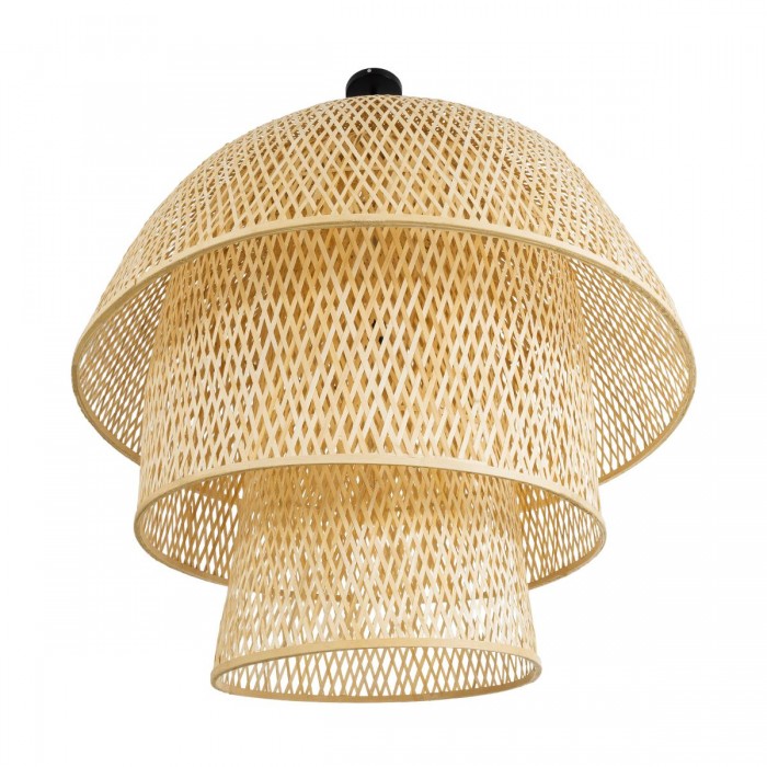 GloboStar® HIROKA 02046 Boho Κρεμαστό Φωτιστικό Καμπάνα Μονόφωτο 1 x E27 IP20 Μπεζ Ξύλο - Μ100 x Π100 x Υ110cm