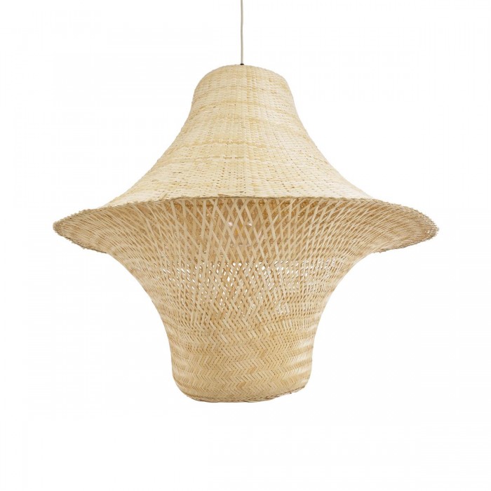 GloboStar® JUNIPER 02047 Boho Κρεμαστό Φωτιστικό Καμπάνα Μονόφωτο 1 x E27 IP20 Μπεζ Ξύλο - Μ100 x Π100 x Υ90cm