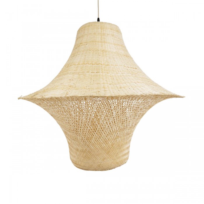 GloboStar® JUNIPER 02047 Boho Κρεμαστό Φωτιστικό Καμπάνα Μονόφωτο 1 x E27 IP20 Μπεζ Ξύλο - Μ100 x Π100 x Υ90cm