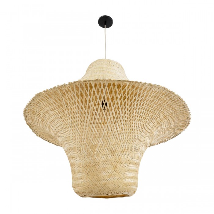 GloboStar® JUNIPER 02047 Boho Κρεμαστό Φωτιστικό Καμπάνα Μονόφωτο 1 x E27 IP20 Μπεζ Ξύλο - Μ100 x Π100 x Υ90cm