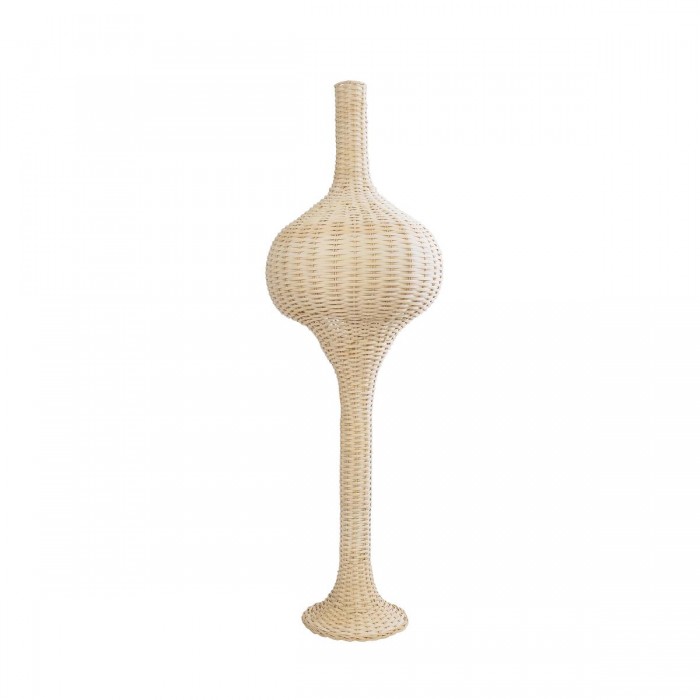 GloboStar® ALADDIN 02050 Boho Επιδαπέδιο Φωτιστικό Μονόφωτο 1 x E27 AC220-240V IP20 - Φ40 x Υ120cm - Μπεζ Μπαμπού Πλέγμα - 5 Χρόνια Εγγύηση