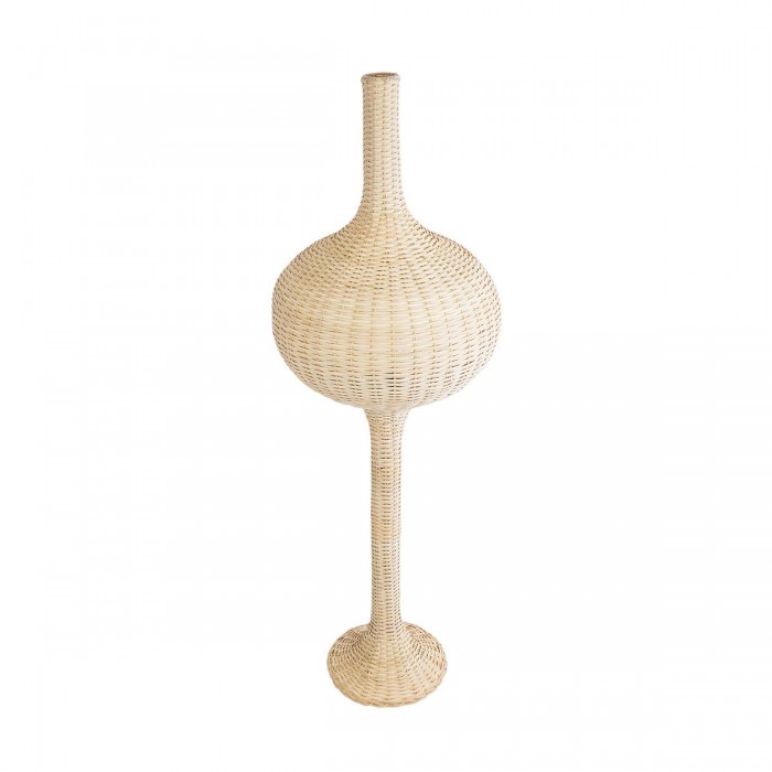 GloboStar® ALADDIN 02051 Boho Επιδαπέδιο Φωτιστικό Μονόφωτο 1 x E27 AC220-240V IP20 - Φ50 x Υ150cm - Μπεζ Μπαμπού Πλέγμα - 5 Χρόνια Εγγύηση