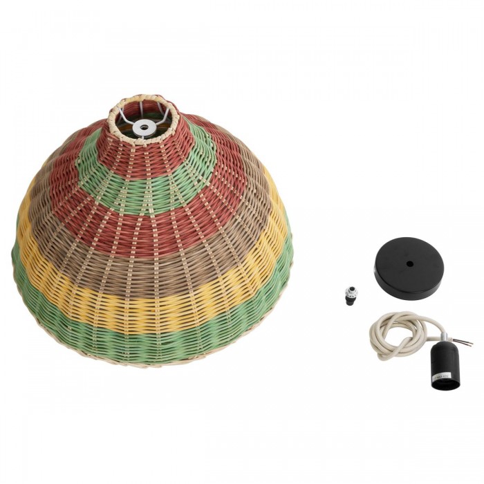 GloboStar® CABALLEROS 02053 Boho Κρεμαστό Φωτιστικό Καμπάνα Μονόφωτο 1 x E27 IP20 Πολύχρωμο Ξύλο - Μ40 x Π40 x Υ27cm