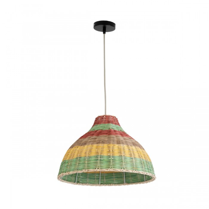 GloboStar® CABALLEROS 02053 Boho Κρεμαστό Φωτιστικό Καμπάνα Μονόφωτο 1 x E27 IP20 Πολύχρωμο Ξύλο - Μ40 x Π40 x Υ27cm