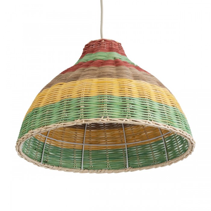 GloboStar® CABALLEROS 02053 Boho Κρεμαστό Φωτιστικό Καμπάνα Μονόφωτο 1 x E27 IP20 Πολύχρωμο Ξύλο - Μ40 x Π40 x Υ27cm