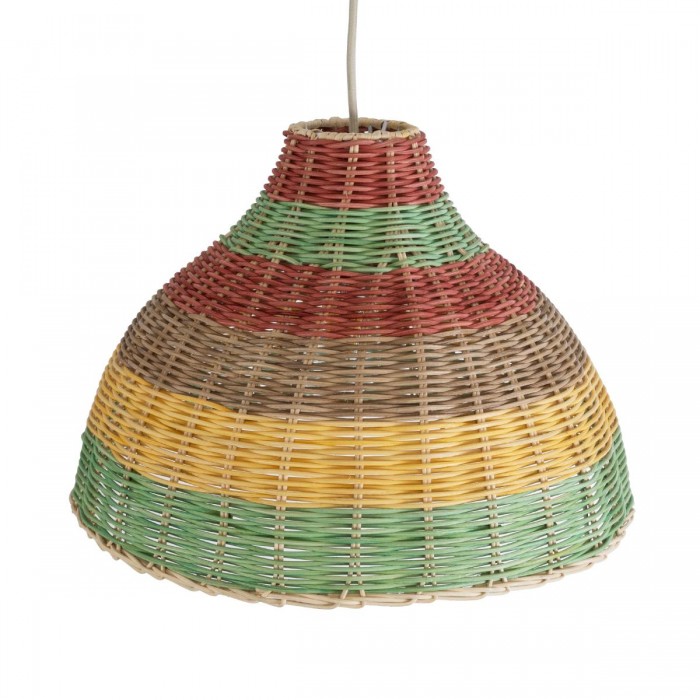 GloboStar® CABALLEROS 02053 Boho Κρεμαστό Φωτιστικό Καμπάνα Μονόφωτο 1 x E27 IP20 Πολύχρωμο Ξύλο - Μ40 x Π40 x Υ27cm