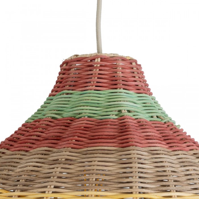 GloboStar® CABALLEROS 02053 Boho Κρεμαστό Φωτιστικό Καμπάνα Μονόφωτο 1 x E27 IP20 Πολύχρωμο Ξύλο - Μ40 x Π40 x Υ27cm