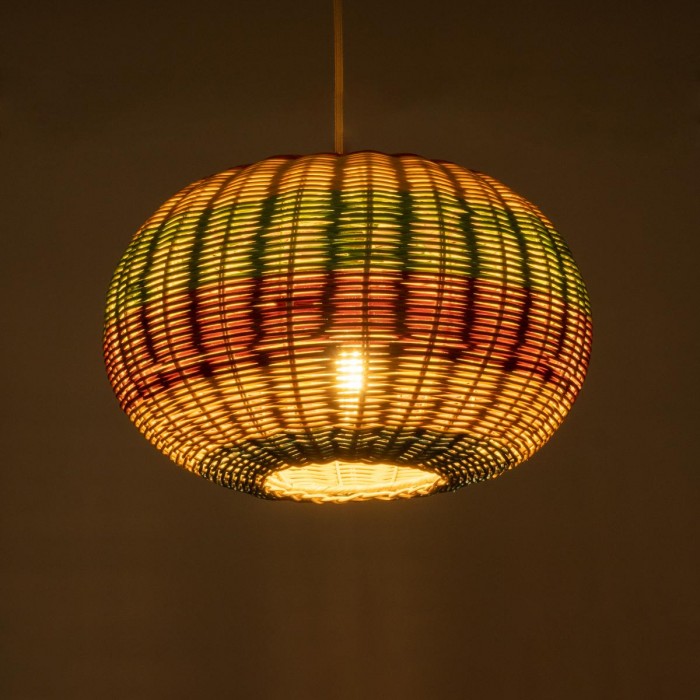 GloboStar® CABALLEROS 02055 Boho Κρεμαστό Φωτιστικό Πλέγμα Μονόφωτο 1 x E27 IP20 Πολύχρωμο Ξύλο - Μ40 x Π40 x Υ25cm