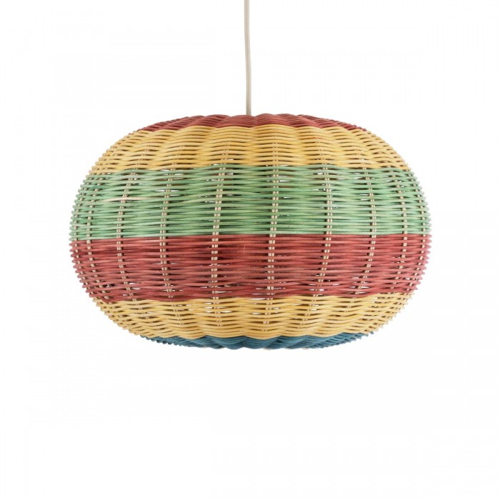 GloboStar® CABALLEROS 02055 Boho Κρεμαστό Φωτιστικό Πλέγμα Μονόφωτο 1 x E27 IP20 Πολύχρωμο Ξύλο - Μ40 x Π40 x Υ25cm