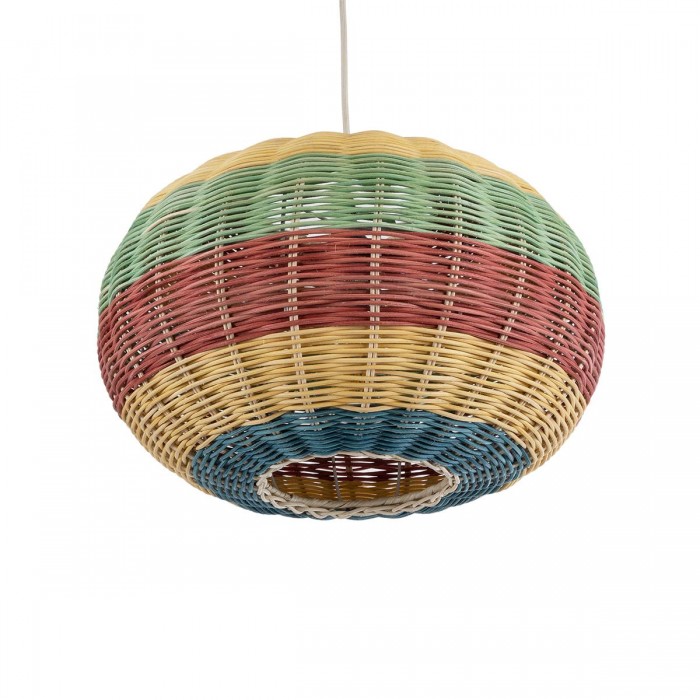 GloboStar® CABALLEROS 02055 Boho Κρεμαστό Φωτιστικό Πλέγμα Μονόφωτο 1 x E27 IP20 Πολύχρωμο Ξύλο - Μ40 x Π40 x Υ25cm