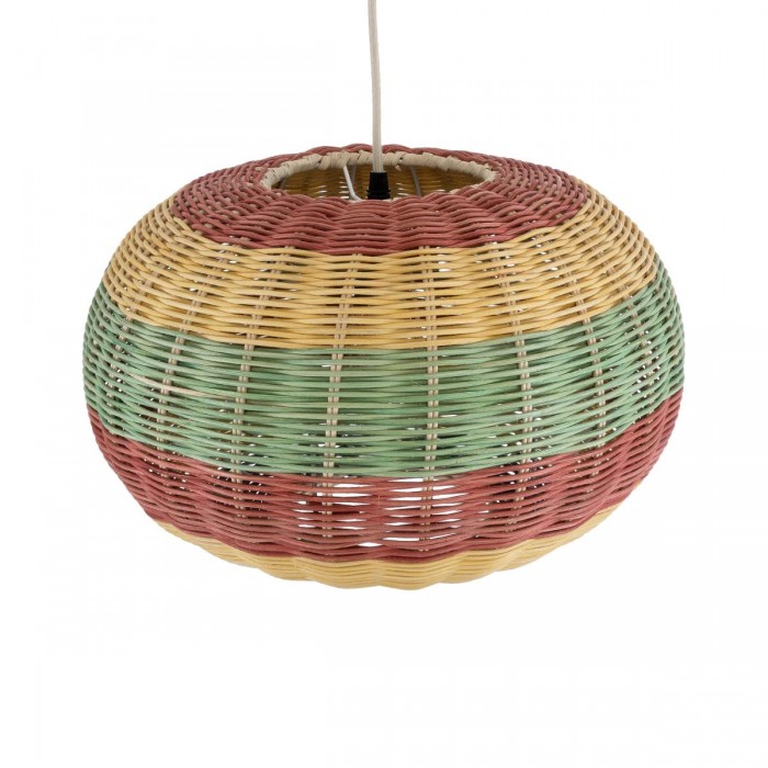 GloboStar® CABALLEROS 02055 Boho Κρεμαστό Φωτιστικό Πλέγμα Μονόφωτο 1 x E27 IP20 Πολύχρωμο Ξύλο - Μ40 x Π40 x Υ25cm