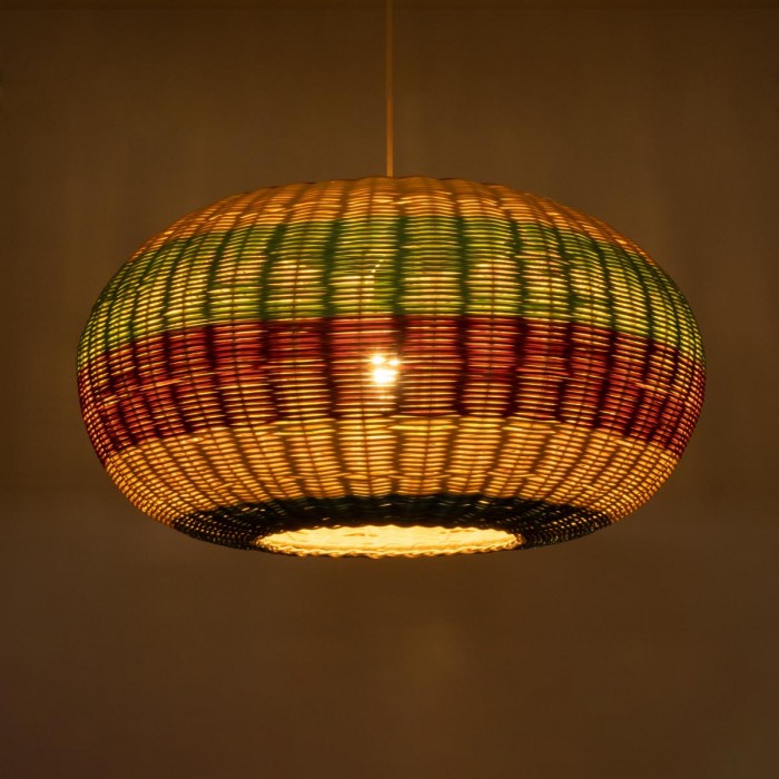 GloboStar® CABALLEROS 02056 Boho Κρεμαστό Φωτιστικό Πλέγμα Μονόφωτο 1 x E27 IP20 Πολύχρωμο Ξύλο - Μ70 x Π70 x Υ36cm